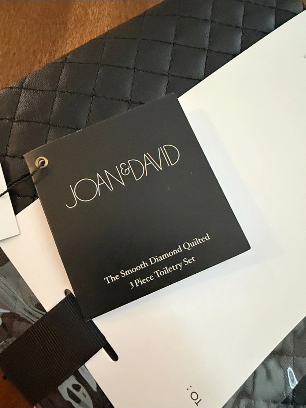 Joan & David Black Quilted 3-Piece Cosmetic Set with Gold Zippers